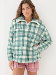 FatFace Borg Green Check Half Zip Fleece - Image 2 of 9