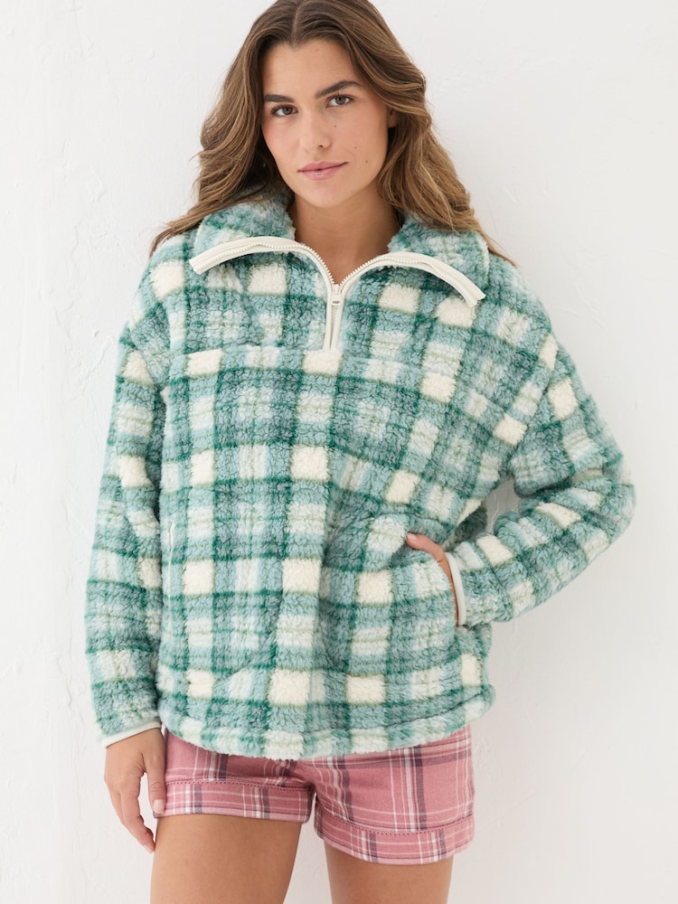 FatFace Borg Green Check Half Zip Fleece - Image 2 of 9