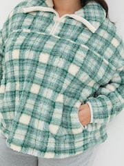 FatFace Borg Green Check Half Zip Fleece - Image 7 of 9