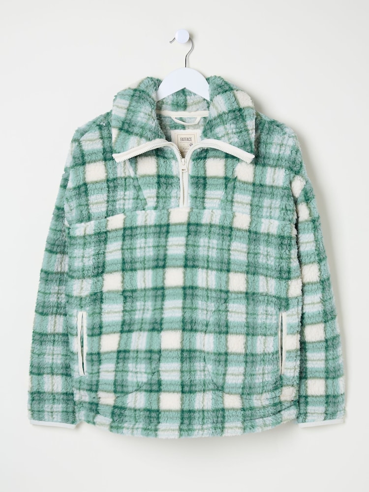 FatFace Borg Green Check Half Zip Fleece - Image 9 of 9
