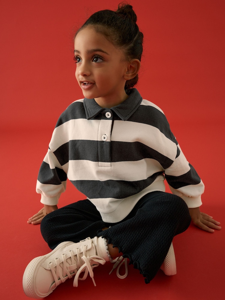 Black Stripe Rugby 100% Cotton Top (3mths-7yrs) - Image 1 of 8