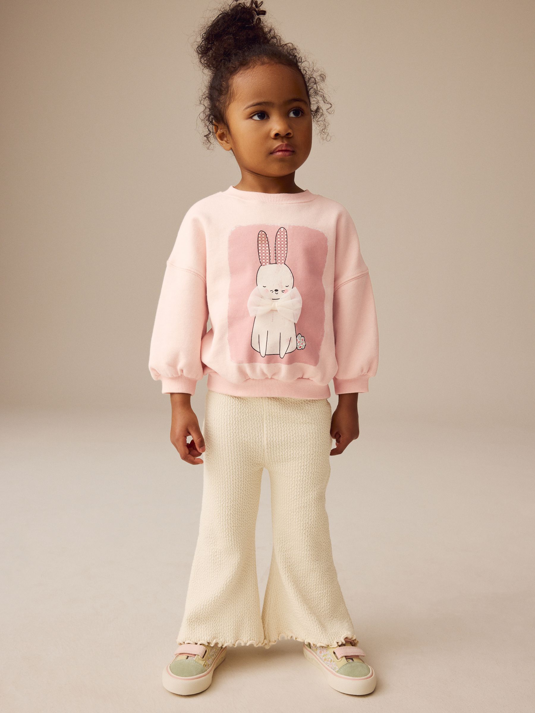 Let’s Go Bunny Sweatshirt & Jogger Set - Cream & Pink main image 1
