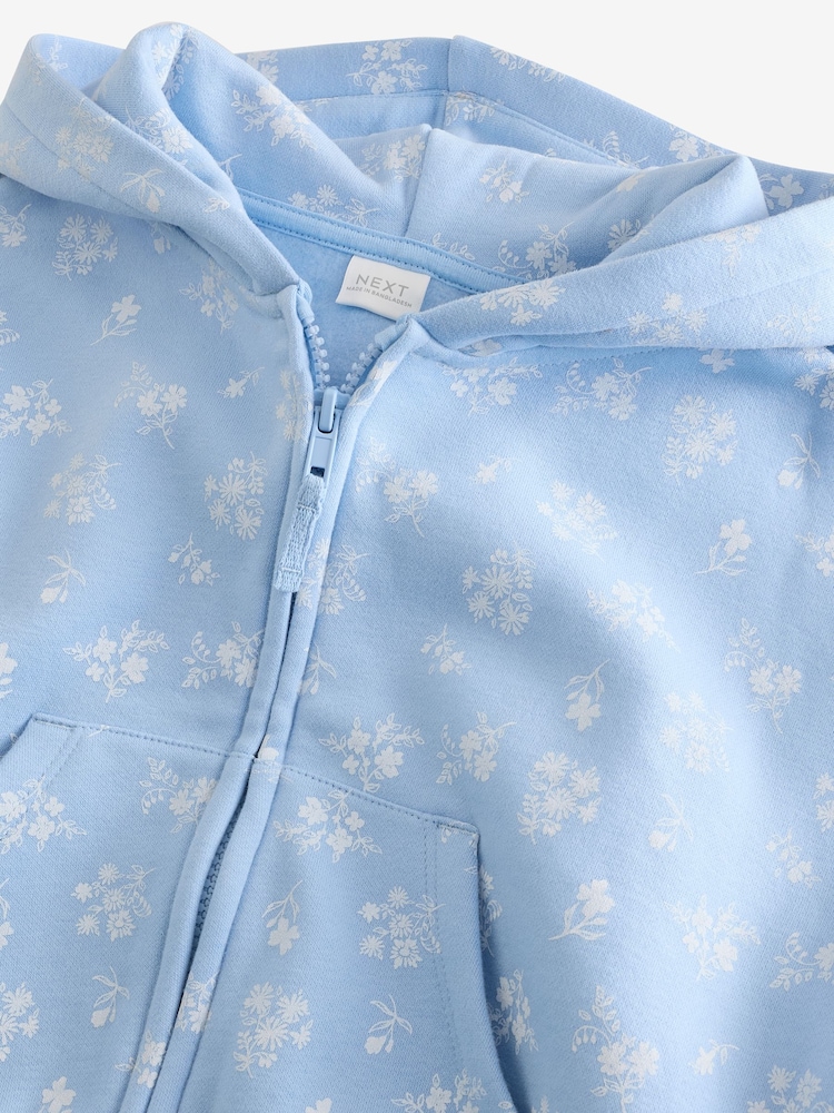 Bleu imprimé petites fleurs - Sweat à capuche (3mths-7yrs) - Image 3 of 8
