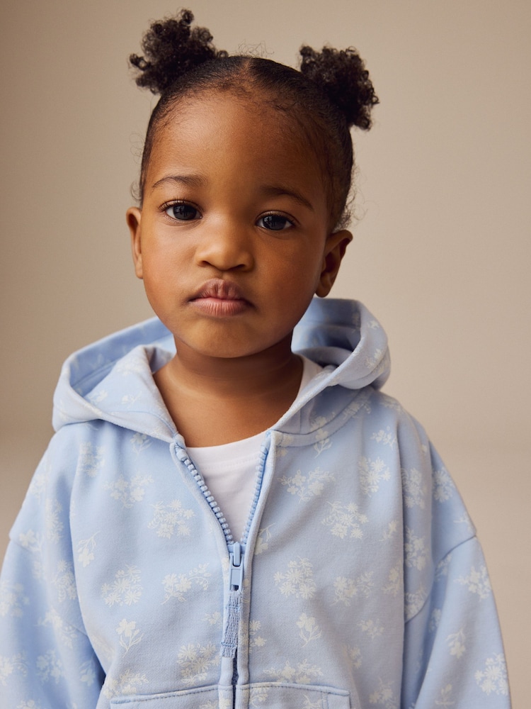 Bleu imprimé petites fleurs - Sweat à capuche (3mths-7yrs) - Image 4 of 8
