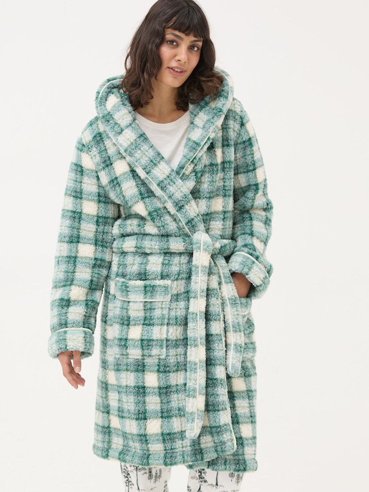 FatFace Borg Green Check Dressing Gown - Image 1 of 6