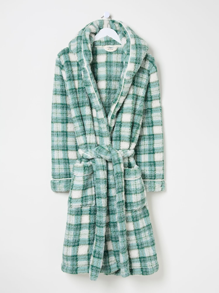 FatFace Borg Green Check Dressing Gown - Image 6 of 6