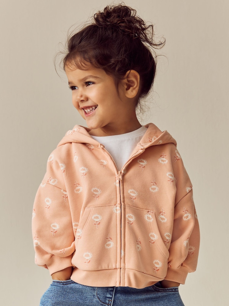 Peach Ditsy Print - Sweat à capuche (3mths-7yrs) - Image 1 of 8