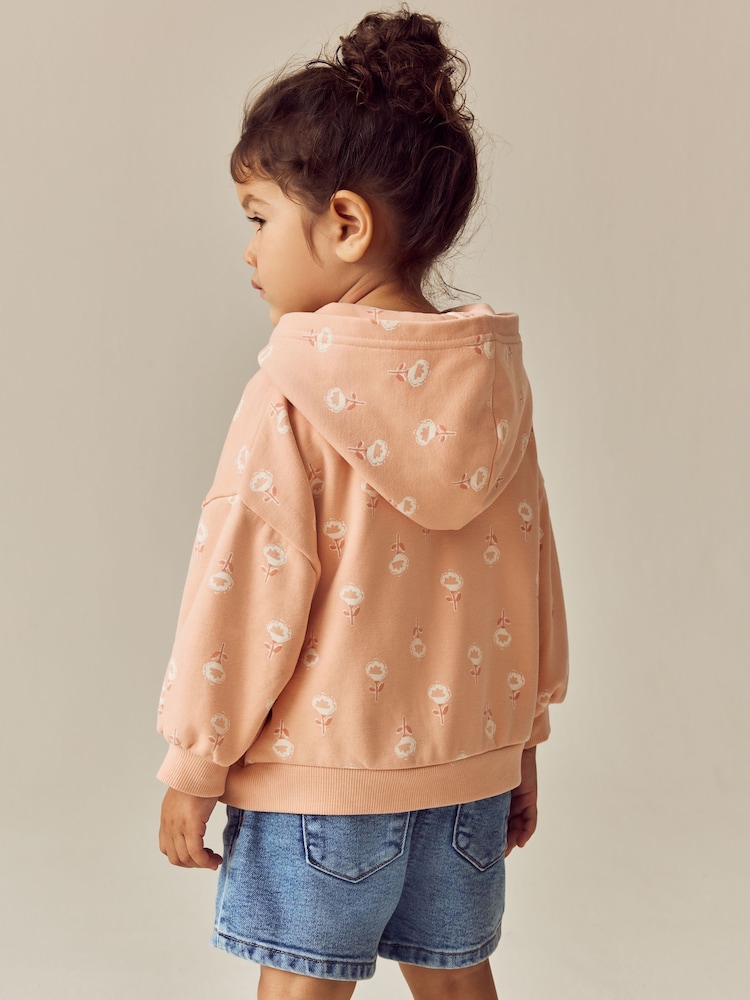 Peach Ditsy Print - Sweat à capuche (3mths-7yrs) - Image 3 of 8
