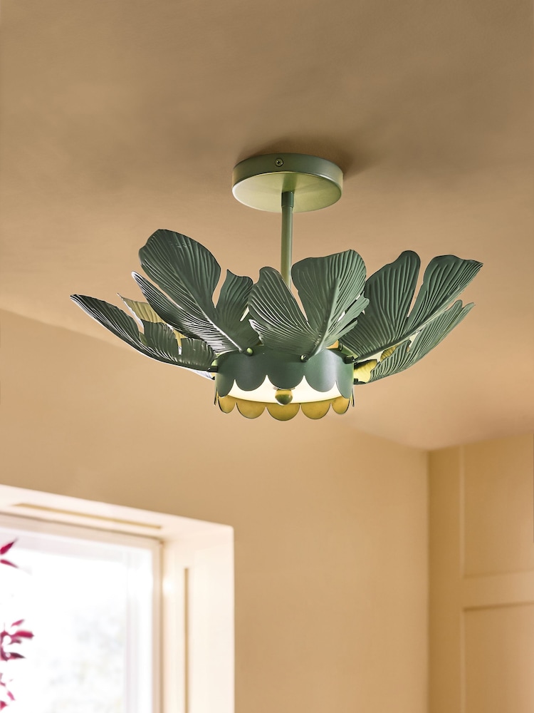 Nina Campbell Green Banyan Flush Ceiling Light - Image 2 of 4