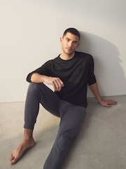 Musta/harmaa - Pitkä hiha Cuffed 100% puuvillaa pyjama - Kuva 1 / 10