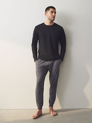 Musta/harmaa - Pitkä hiha Cuffed 100% puuvillaa pyjama - Kuva 2 / 10