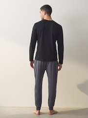 Musta/harmaa - Pitkä hiha Cuffed 100% puuvillaa pyjama - Kuva 3 / 10