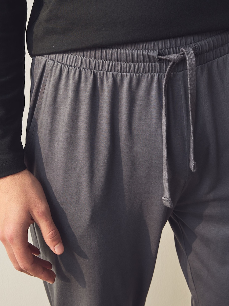 Zwart/grijs - Long Sleeve Cuffed 100% Cotton Pyjamas - Image 5 of 10