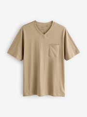 Navy Blue/Tan V-Neck Jersey Pyjamas 100% Cotton Shorts Set 3 Pack - Image 2 of 9
