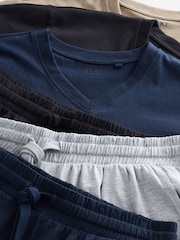Navy Blue/Tan V-Neck Jersey Pyjamas 100% Cotton Shorts Set 3 Pack - Image 8 of 9