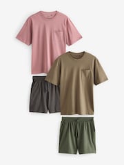 Green/Neutral Jersey Short Pyjamas 2 Pack - Image 1 of 13