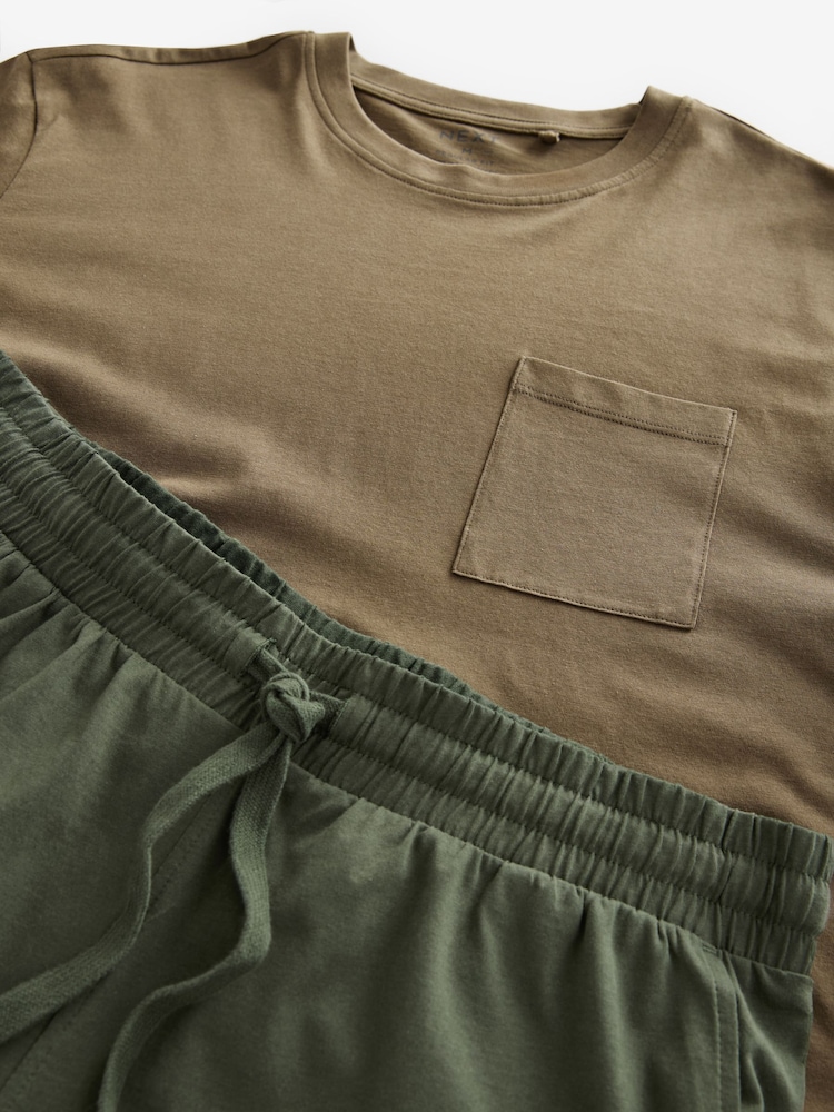 Green/Neutral Jersey Short Pyjamas 2 Pack - Image 12 of 13