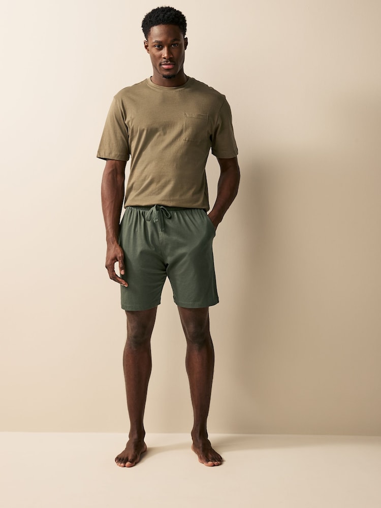 Green/Neutral Jersey Short Pyjamas 2 Pack - Image 2 of 13