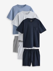 Navy Blue/Grey/Blue Jersey Pyjamas Shorts Set 3 Pack - Image 1 of 17