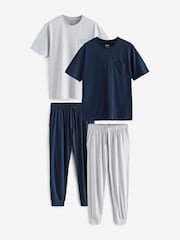 Navy Blue/Grey Cuffed Cuffed Pyjamas 2 Pack - Image 1 of 12