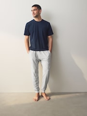 Navy Blue/Grey Marl Cuffed Jersey Pyjamas Set - Image 1 of 10