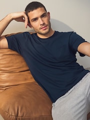 Navy Blue/Grey Marl Cuffed Jersey Pyjamas Set - Image 2 of 10