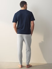 Navy Blue/Grey Marl Cuffed Jersey Pyjamas Set - Image 3 of 10