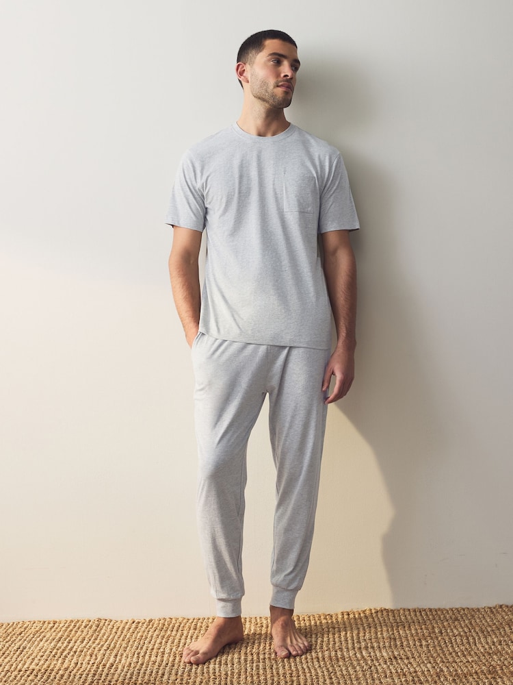 Bleu marine/gris - Cuffed 100% Cotton Pyjamas 3 Pack - Image 3 of 14