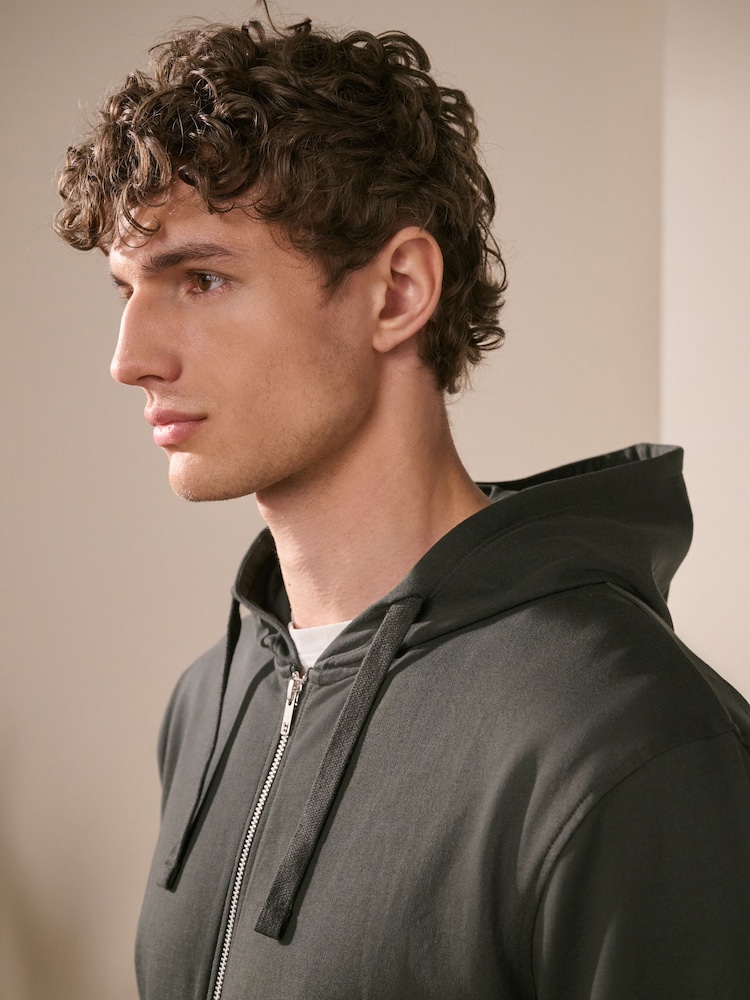 Vert kaki - 100% Cotton Lightweight Zip Up Sweat-shirt à capuche - Image 4 of 7