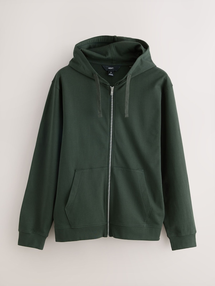 Vert kaki - 100% Cotton Lightweight Zip Up Sweat-shirt à capuche - Image 5 of 7