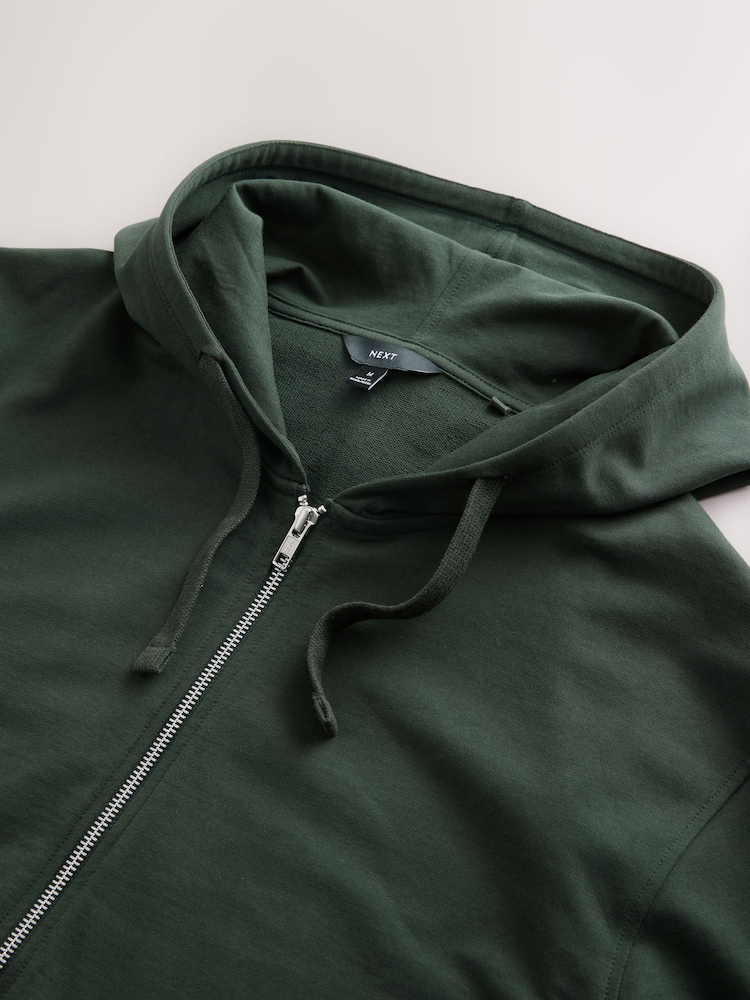 Vert kaki - 100% Cotton Lightweight Zip Up Sweat-shirt à capuche - Image 6 of 7