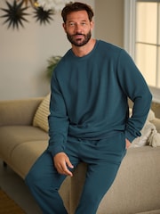 Teal Blue Soft Waffle Long Sleeve Pyjamas Set - Image 1 of 14