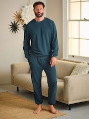 Teal Blue Soft Waffle Long Sleeve Pyjamas Set - Image 2 of 14