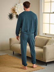 Teal Blue Soft Waffle Long Sleeve Pyjamas Set - Image 3 of 14
