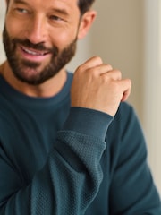 Teal Blue Soft Waffle Long Sleeve Pyjamas Set - Image 4 of 14