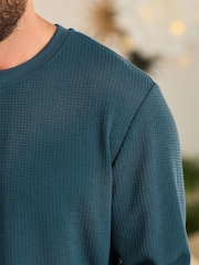 Teal Blue Soft Waffle Long Sleeve Pyjamas Set - Image 5 of 14