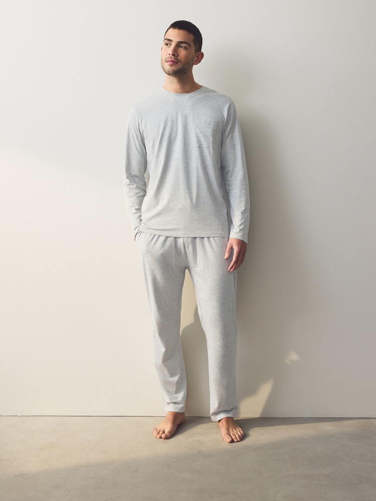 Navy Blue/Grey Long Sleeve Jersey Pyjamas Set - Image 3 of 12
