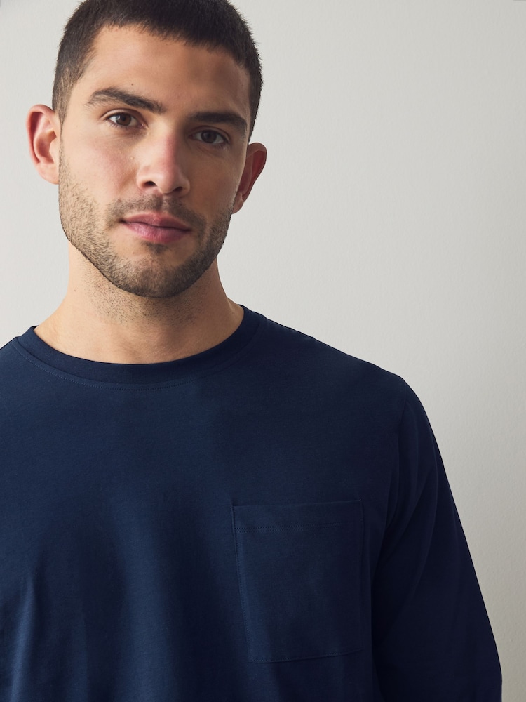 Navy Blue/Grey Long Sleeve Jersey Pyjamas Set - Image 5 of 12