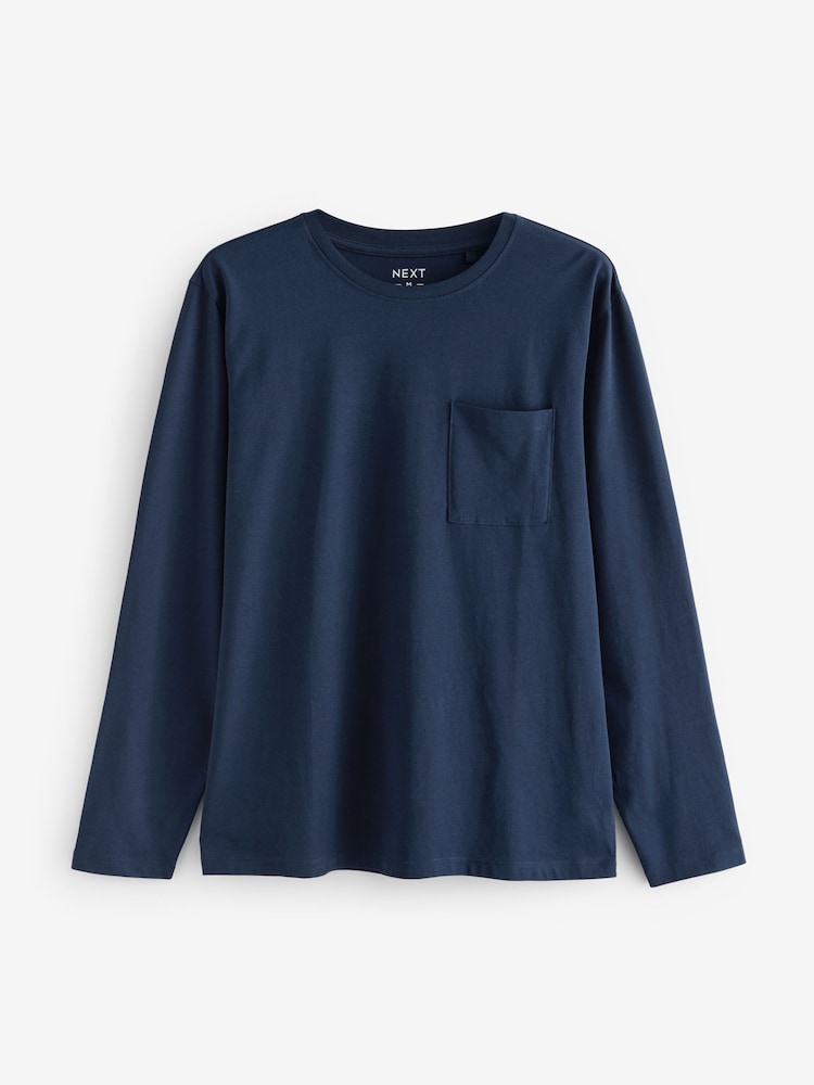 Navy Blue/Grey Long Sleeve Jersey Pyjamas Set - Image 7 of 12