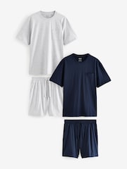 Navy Blue/Grey Jersey Short Pyjamas Set 2 Pack - Image 1 of 13