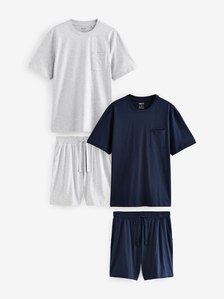 Navy Blue/Grey Jersey Short Pyjamas Set 2 Pack - Image 1 of 13