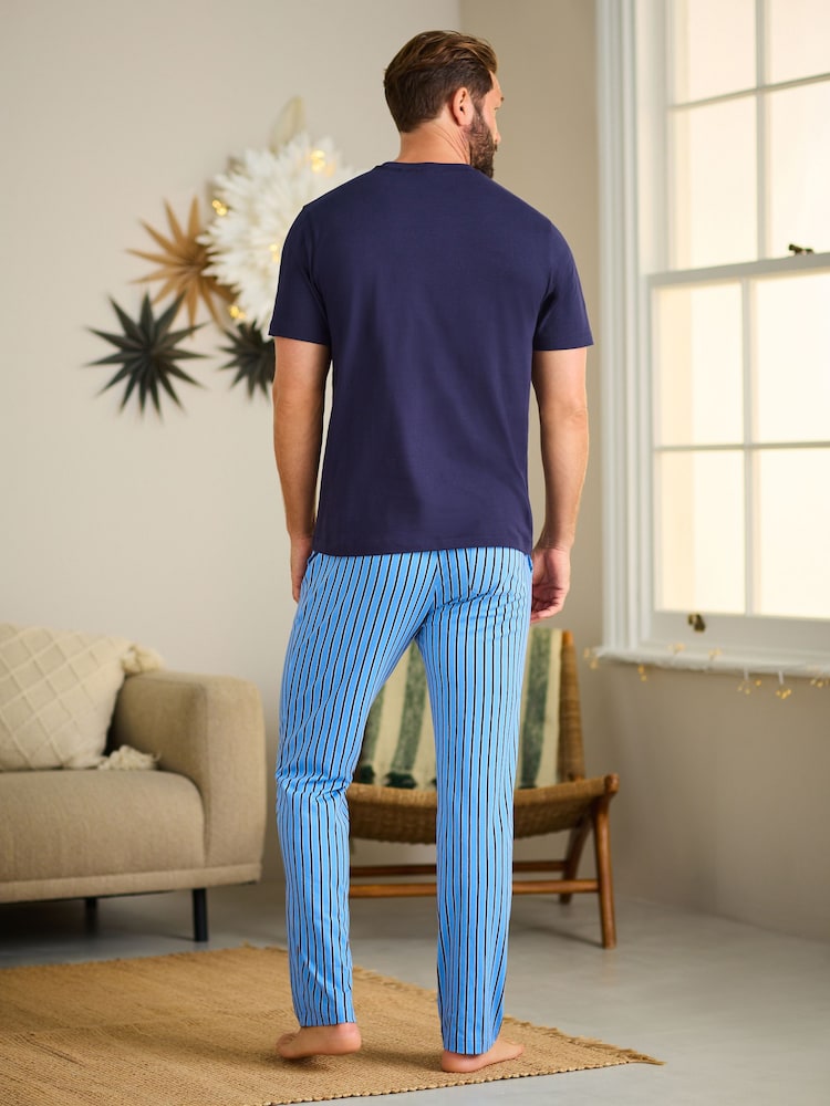 Blue Stripe Short Sleeve Jersey Pyjamas Set - Image 2 of 10