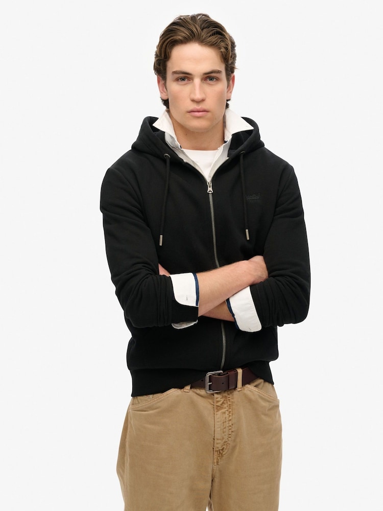 Superdry Black Essential Logo Slim Fit Zip Hoodie - Image 4 of 6