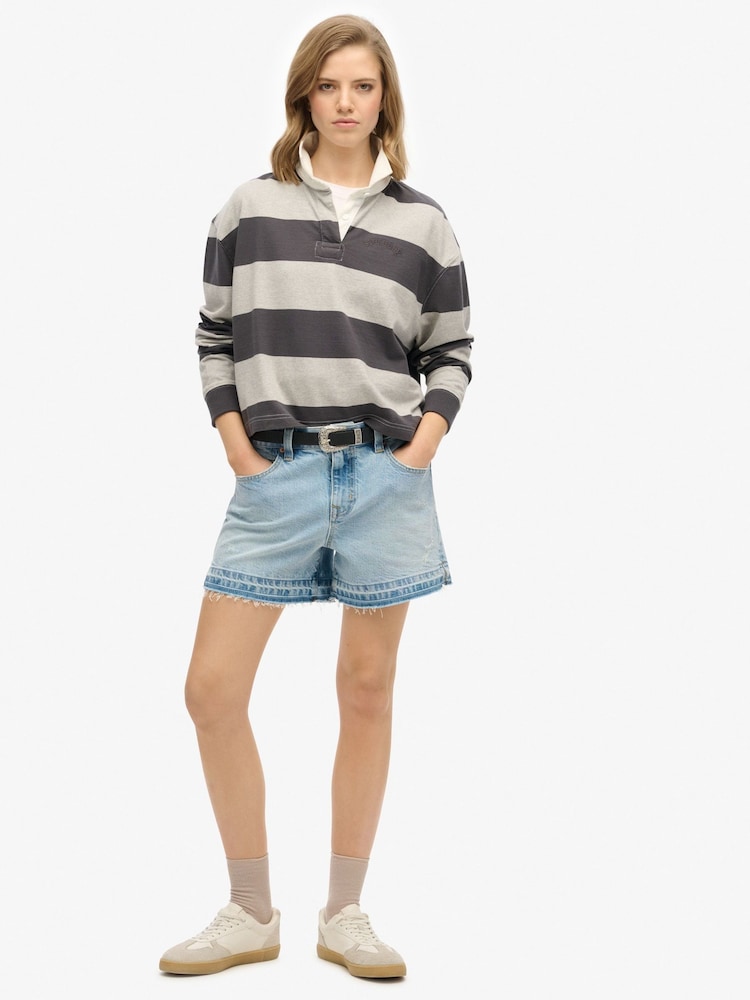 Superdry Grey Ath Essential Stripe 100% Cotton Rugby T-Shirt - Image 2 of 4