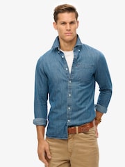 Superdry Blue Essentials Long Sleeve Denim Shirt - Image 1 of 3