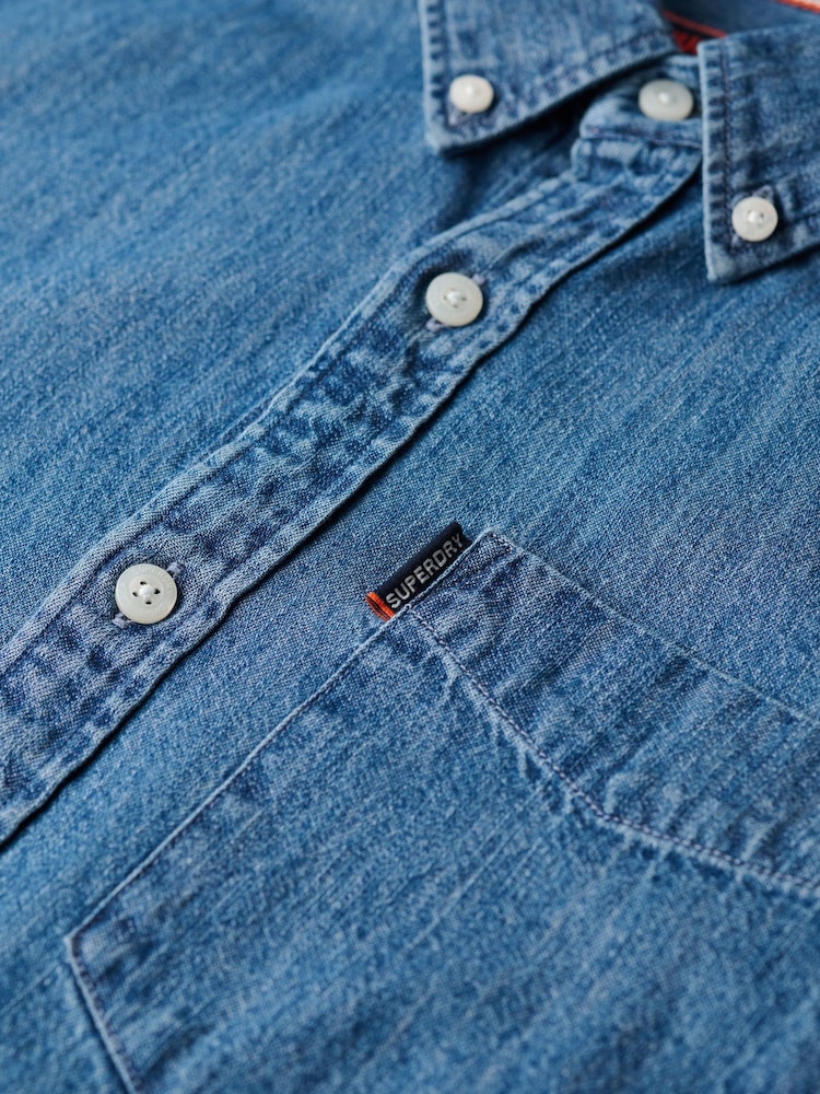 Superdry Blue Essentials Long Sleeve Denim Shirt - Image 3 of 3