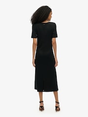 Superdry Black Short Sleeve V-Neck Midi Jersey 100% Cotton. Dress - Image 3 of 6