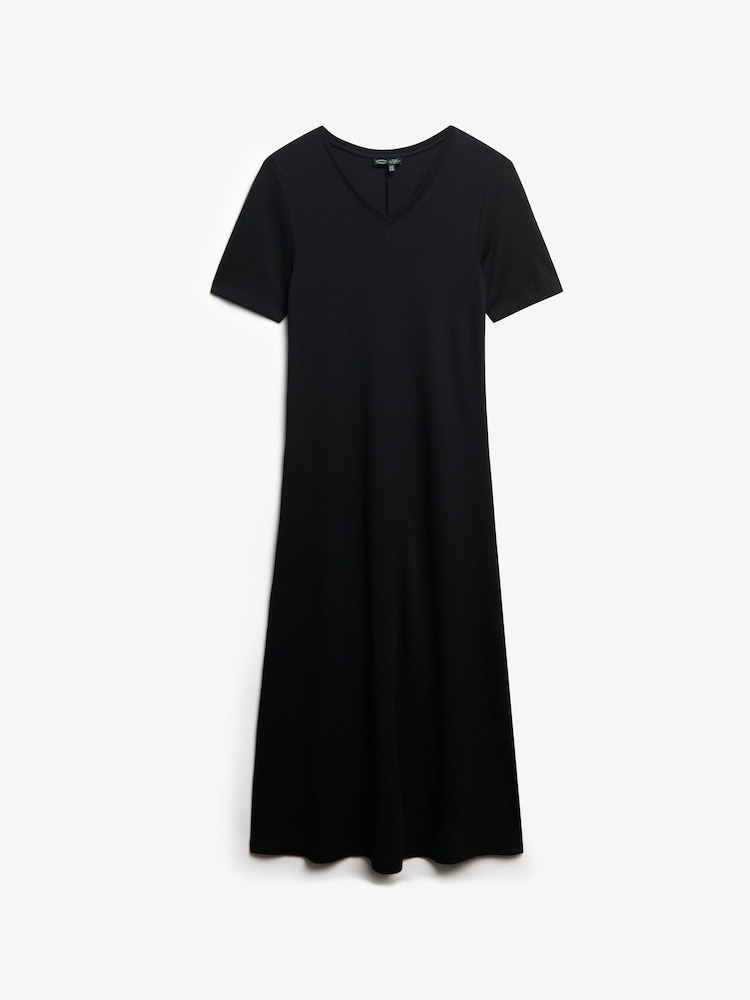 Superdry Black Short Sleeve V-Neck Midi Jersey 100% Cotton. Dress - Image 5 of 6