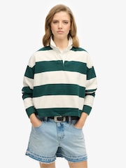 Superdry Green Ath Essential Stripe 100% Cotton Rugby T-Shirt - Image 1 of 5