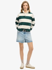 Superdry Green Ath Essential Stripe 100% Cotton Rugby T-Shirt - Image 2 of 5